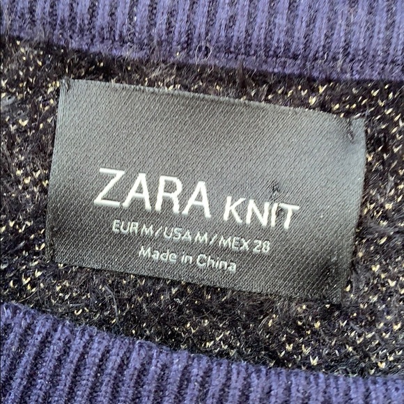 Zara Knit Navy and Gold Leopard Print Sweater - Picture 3 of 7